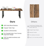 Solid Wood Desk 55 inches, Home Office Computer Desk Wooden Rustic Writing Desk Metal Modern Simple Design Executive Real Wood Desk(Dark Brown)