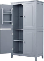Tall Storage Cabinet, Bathroom Floor Freestanding Storage Cabinet with 2 Double-Door and Adjustable Shelves for Bathroom, Office, Living Room, Grey
