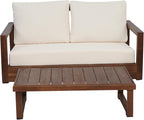 Christopher Knight Home Rammus 2 Pieces Outdoor Conversation Set, Acacia Wood Chat Set, Rectangular Coffee Table and Patio Loveseat Sofa, Slat Design Patio Furniture Set for Garden, Beige + Mocha