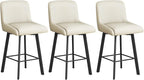 Swivel Bar Stools, 26''H Upholstered Barstools with Backs, Modern Counter Height Bar Stool Chairs for Kitchen Island, Metal Legs (Beige- Faux Leather, Set of 3-26" H)