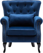 chairus Mid-Century Modern Accent Chair Comfy Tufted Single Sofa Chair Wingback Armchair with Pillow for Club, Living Room, Bedroom - Velvet, Blue