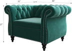 Living Room Chair, Modern Velvet Chesterfield Sofa Chair, Mid Century Single Sofa Couch Chair with Tufted Back and Rolled Arms, Accent Sofa Chair for Living Room Apartment, Green