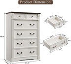 Yaamizz Farmhouse Dresser for Bedroom, 47" Tall 6 Drawer Dresser Storage with Wood Pilasters and Metal Handles, Vintage Design, Drawer Organizer for Bedroom, Hallway, White