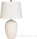 Nourison Home 23" Distressed Cream/Beige Rustic Ceramic Jar Table Lamp for Bedroom, Living Room, Dining Office, with Ivory Shade