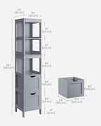 VASAGLE Bathroom Floor Cabinet, Bathroom Storage Organizer Rack Stand, Multifunctional Corner Unit, 2 Drawers, 55.7 Inches in Height, Dove Grey UBBC066G02