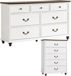 Bedroom Dresser Sets, 54" Wide 7 Drawers Dresser and 45" Tall 5 Drawers Dresser, Wooden 2 Piece Bedroom Furniture Set, Chest of Drawer for Bedroom, Home, Living Room, Hallway, White