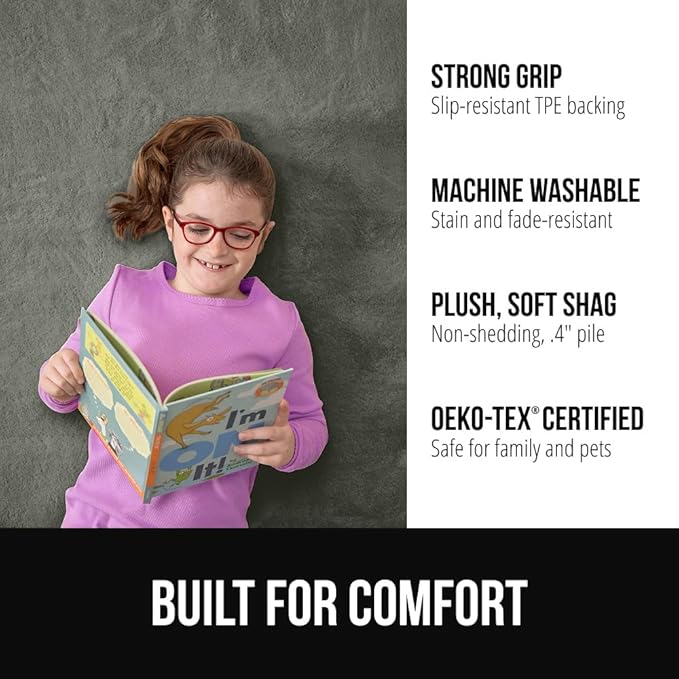 GORILLA GRIP Slip Resistant Soft Washable Stain Resistant Area Rug, Plush Thick Carpet for Nursery, Bedroom, Living Room, Non-Shedding Floor Rugs, Kid and Pet Friendly, Baby Home Decor, 4x6, Gray