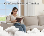 EALSON 119" Modular Sectional Sofa Comfy Cloud Couch with Ottoman Modern Convertible L Shape Couches with Wooden Legs Linen Deep Seat Couch 4-Seater Sofa with Ottoman for Living Room/Apartment,Oatmeal