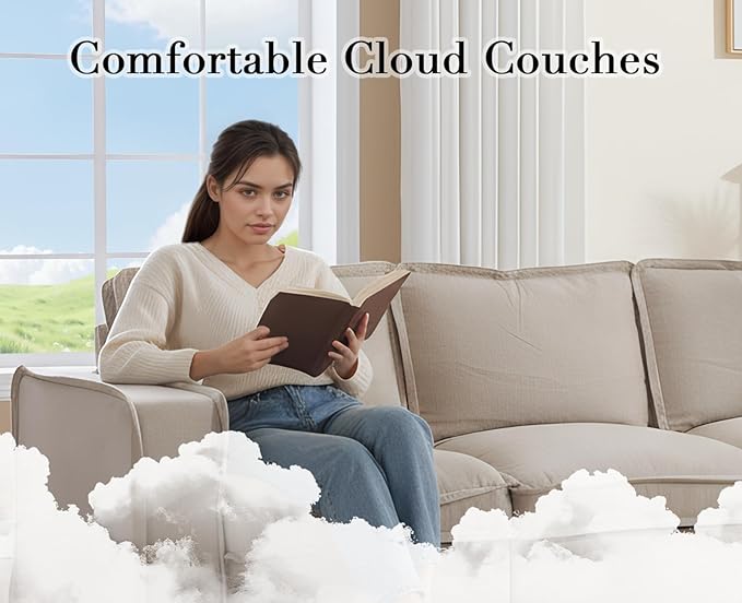 EALSON 67" Sectional Couch Modern Love Seat with Ottoman Modular Cloud Sofa with Deep Seat Comfy Linen Fabric Loveseat Sofa Convertible L Shaped Couches 2 Seater Couch for Living Room/Bedroom,Oatmeal