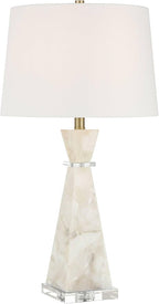 Possini Euro Design Marcy 28" Tall Modern Glam Table Lamp White Finish Alabaster Single Fabric White Shade Living Room Bedroom Bedside Nightstand House Office Home Reading Kitchen Entryway