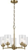 KICHLER Winslow 16.25" 5-Light Chandelier with Clear Seeded Glass in Natural Brass for Kitchen or Dining Area, Luxe Industrial (16.25" x 19.75"), 44030NBR