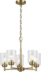 KICHLER Winslow 16.25" 5-Light Chandelier with Clear Seeded Glass in Natural Brass for Kitchen or Dining Area, Luxe Industrial (16.25" x 19.75"), 44030NBR