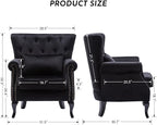 Accent Reading Arm Chairs Set of 2 for Living Room Bedroom, Midcentury Modern Comfy Corner Sofa Chair, Wingback Waiting Room Club Chair with Button Tufted Back &Lumbar Pillow, Velvet Black