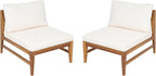 Christopher Knight Home Suri Set of 2 Acacia Wood Lounge Chair Outdoor, Contemporary Accent Chair Set with Weather Resistant Cushion, Deep Seating Armless, Comfy Patio Chairs, Teak + Cream