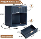 LEYAOYAO Fluted Nightstand with Charging Station, 23" Wide 1 Drawers End Table,Blue Night Stand with Open Storage Cabinet, Farmhouse Bed Side Tables, Wood Dresser for Bedroom, Living Room, Closet