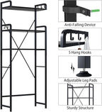 Over-The-Toilet Storage Rack with 3-Tier Shelves, Space Saver Toilet Shelf, Bathroom Storage Organizer with Hooks for Over-Toilet Storage (Black)
