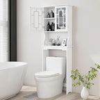 BestComfort Over The Toilet Storage Cabinet, Home Bathroom Space Saver Organizer Above Toilet, Double Doors and Adjustable Shelf, Wooden Freestanding Toilet Storage Rack Unit, 67 in H (White)