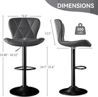 Bar Stools Set of 2, Adjustable Swivel Barstools,Counter Height Barstools with Backs Faux Leather Kitchen Island Bar Chair,Dark Grey
