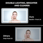 55x30 Inch LED Bathroom Mirror with Lights Front and Backlit Lighted Vanity Mirror for Bathroom Wall with 3 Colors Dimmable Anti-Fog Memory Shatter-Proof IP54 Waterproof Horizontal/Vertical