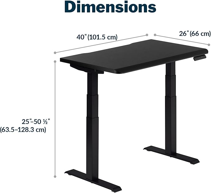 Vari ComfortEdge 40x26 Inch Adjustable Standing Desk – Small Electric Sit Stand VariDesk for Apartment, Bedroom, or Home Office + Beveled Edge, Tool-Free Assembly (Black Top/Black Legs)
