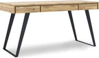 SIMPLIHOME Lowry Desk - 54-Inch Wide Solid Acacia Wood and Metal Writing Desk in Distressed Golden Wheat, Modern Industrial Home Office Computer Table with 2 Drawers and Flip-Down Keyboard Tray