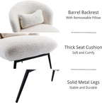 HEAH-YO Modern Accent Chairs Set of 2, Upholstered Sherpa Side Chairs with Barrel Backrest and Metal Legs, Comfy Armless Chair for Living Room Bedroom, White
