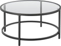 Yaheetech 36" Round Glass Coffee Table, Black Circle Coffee Table Center Table with Glass Top, Small Coffee Table for Living Room, Office & Apartment