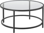 Yaheetech 36" Round Glass Coffee Table, Black Circle Coffee Table Center Table with Glass Top, Small Coffee Table for Living Room, Office & Apartment