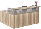 NBF Reversible L-Shaped Executive Office Desk - Durable Laminate Computer Desk with Privacy Hutch - Modern Desk with Storage and File Cabinet - Office Work Desk (Brown) - 65.76"D x 74.25"W x 41.85"H