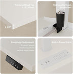 63" Standing Desk with File Cabinet, Privacy Panel, AC/USB, 1.18" Desktop, Executive L Shaped Height Adjustable Desk, Electric Stand Up Table with 3 Drawers, White Rattan