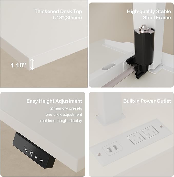63" Standing Desk with File Cabinet, Privacy Panel, AC/USB, 1.18" Desktop, Executive L Shaped Height Adjustable Desk, Electric Stand Up Table with 3 Drawers, White Rattan