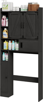 ChooChoo Over The Toilet Storage Cabinet, Farmhouse Bathroom Shelf Over Toilet with Adjustable Shelves, Above Toilet Storage Cabinet with Sliding Door for Bathroom, Laundry Room, Black