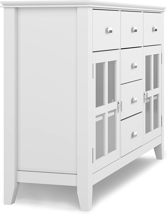 SIMPLIHOME Artisan Buffet - 54 inch Wide Solid Wood 3-Door Sideboard Buffet in White, Contemporary Storage Cabinet for Dining Room or Kitchen with Adjustable Shelves and Bronze Hardware