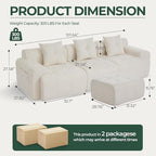 101.65” Modular Sectional Couch for Living Room, Modren L-Shape Cloud Sectional 3-Seater Sofa with Movable Ottoman, Woven Texture Upholstery Boneless Couch, No Assembly Grey, Beige