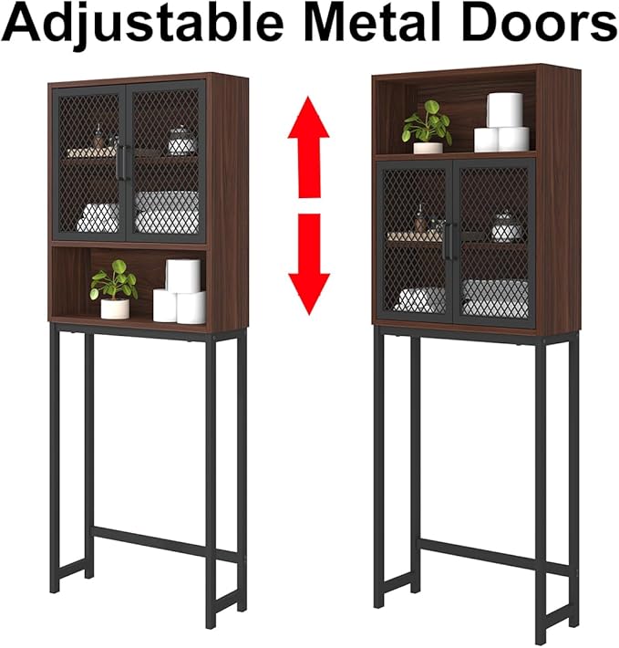 Launica Over The Toilet Storage Cabinet, Bathroom Organizer Over Toilet, Wood Metal Industrial Bathrooms Space Saver Shelf, Freestanding Bathrooms Cabinet Above Toilet wtih Rack, Walnut