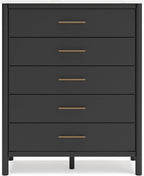 Signature Design by Ashley Cadmori Bohemian 5-Drawer Chest of Drawers with Safety Stop and Post Legs, Black & White