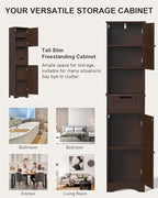 Gizoon 67" H Tall Bathroom Cabinet, Storage Cabinet with 2 Doors & Drawer, Narrow Linen Tower Freestanding Adjustable Shelves for Home, Kitchen, Versatile, Anti-Tipping, Dark Brown