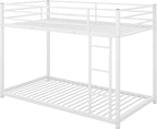 Twin Over Twin Metal Bunk Bed with Full-Length Guardrail,Low Bed Frame W/Ladder, Steel,No Noise,Bedroom Furniture for Children,Teens Adults,White