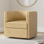 CHERS Rivet Mid-Century Modern Swivel Armchair, Channel-Tufted Faux Leather Accent Chair, 360-Degree Rotating Lounge Chair with Ergonomic Design for Living Room, Bedroom, Home Theater, Nude