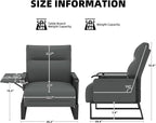 Upholstered Accent Chair, Modern Faux Leather Sofa Chair with Foldable Side Tray Table & Storage Pocket, Small Accent Sofa for Living Room, Bedroom, Reception Room, Gray