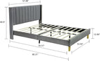 Low Profile Upholstered Platform Bed,Full Beds with Dark-Grey(Velvet)