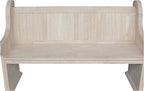 IC International Concepts, Sanctuary Bench, Solid Real Wood, Sturdy Parawood, Entryway/Dining/Living, Spacious Dimensions 58" W x 17.7" D x 18" H, 450 LBS Capacity, Paint/Stain Ready, Unfinished