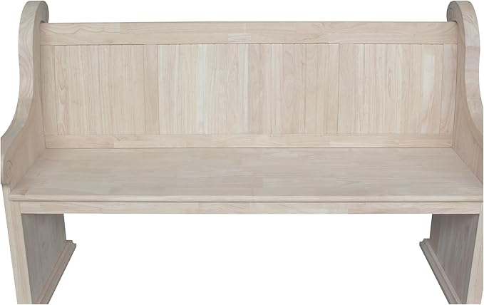 IC International Concepts, Sanctuary Bench, Solid Real Wood, Sturdy Parawood, Entryway/Dining/Living, Spacious Dimensions 58" W x 17.7" D x 18" H, 450 LBS Capacity, Paint/Stain Ready, Unfinished