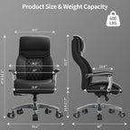 Big and Tall Office Chair with Wide Area Armrest, 600lbs Heavy Duty Desk Chair with Adjustable Lumbar Support, PU Leather High Back Ergonomic Executive Computer Chair with 3'' Silent Casters