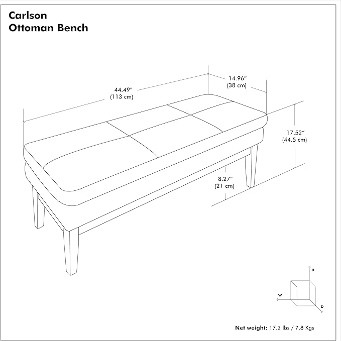 SIMPLIHOME Carlson 45-inch Wide Vegan Faux Leather Ottoman Bench in Distressed Black with Solid Wood Frame for Living Room, Entryway, or Bedroom