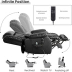 TEKAMON Power Lift Recliner Chair for Elderly with Heat & Massage, Dual Motor Genuine Leather Recliner, Lay Flat Sleeping Chairs with Infinite Position, RemoteControl(Black, Extended)
