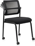 CLATINA Stacking Armless Office Guest Chair with Wheels, Stackable Mesh Waiting Room Reception Desk Chairs with Adjustable Backrest for Conference Lobby Side School, Black