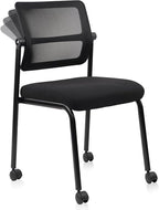 CLATINA Stacking Armless Office Guest Chair with Wheels, Stackable Mesh Waiting Room Reception Desk Chairs with Adjustable Backrest for Conference Lobby Side School, Black