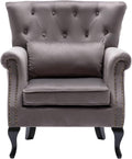 chairus Mid-Century Modern Accent Chair Comfy Tufted Single Sofa Chair Wingback Armchair with Pillow for Club, Living Room, Bedroom - Velvet, Grey