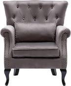 chairus Mid-Century Modern Accent Chair Comfy Tufted Single Sofa Chair Wingback Armchair with Pillow for Club, Living Room, Bedroom - Velvet, Grey